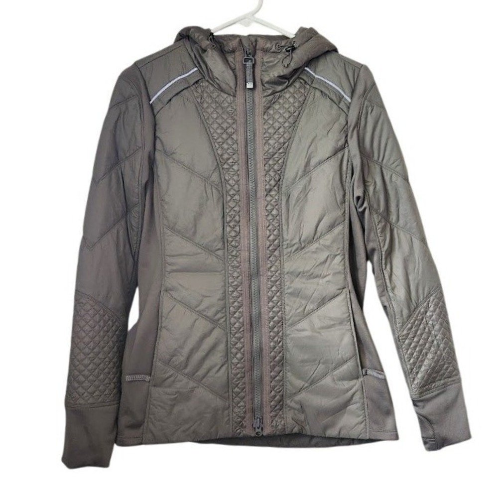 Athleta Rock Ridge Primaloft Jacket Gray Quilted Hybrid Hooded Womens Medium 275